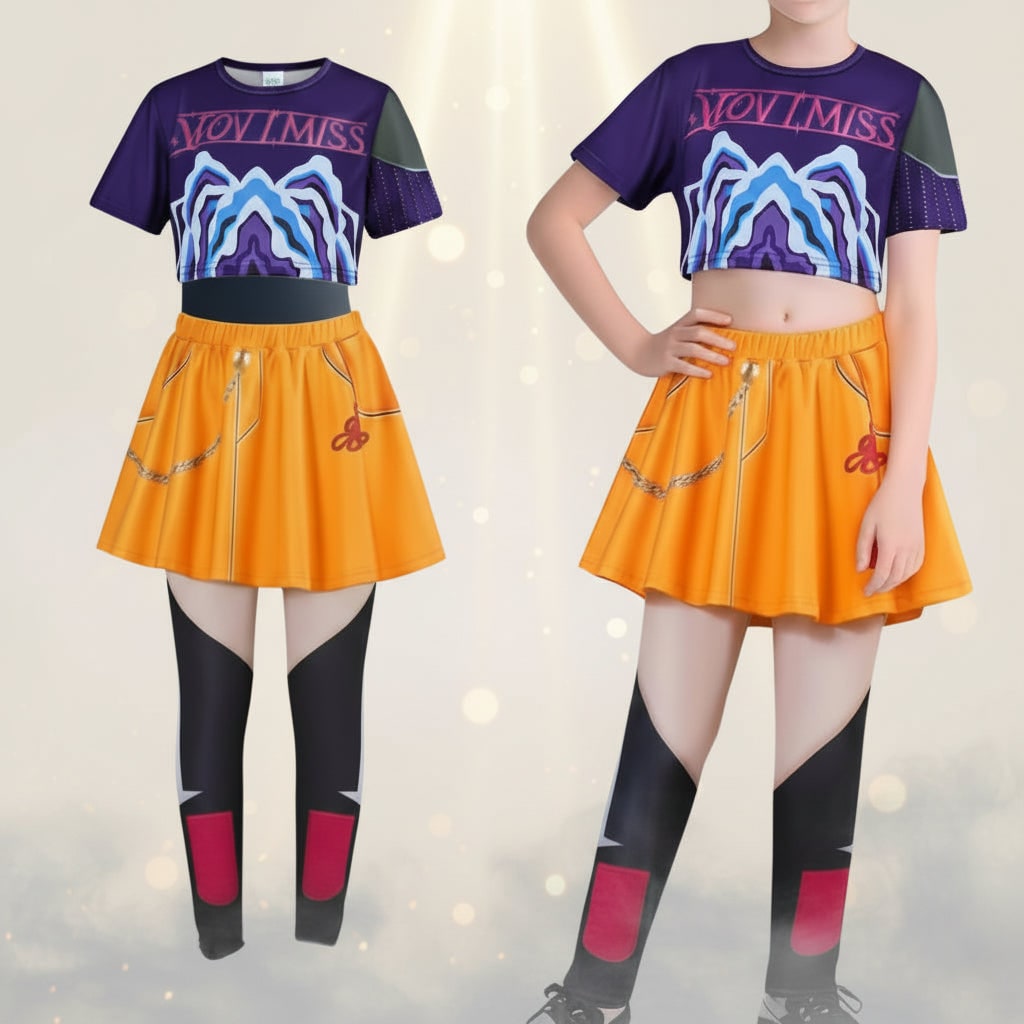 Kids' Halloween Hip Hop Dance Costume with Cropped Jacket Graphic Top and Flared Skirt