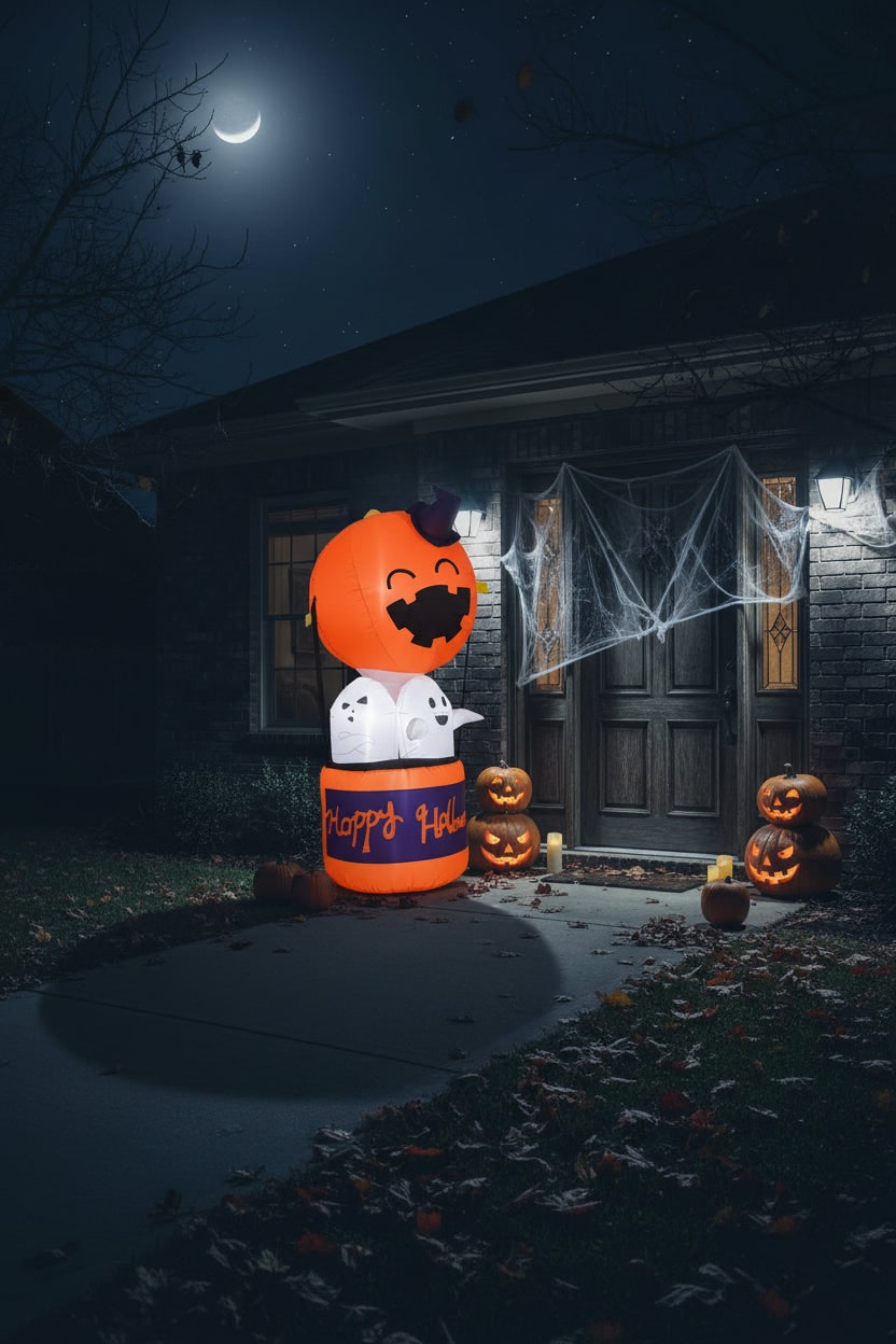 Kids' Halloween Outdoor Decoration Inflatable Blow Up Pumpkin Hot Air Balloon with Ghost and LED Lights