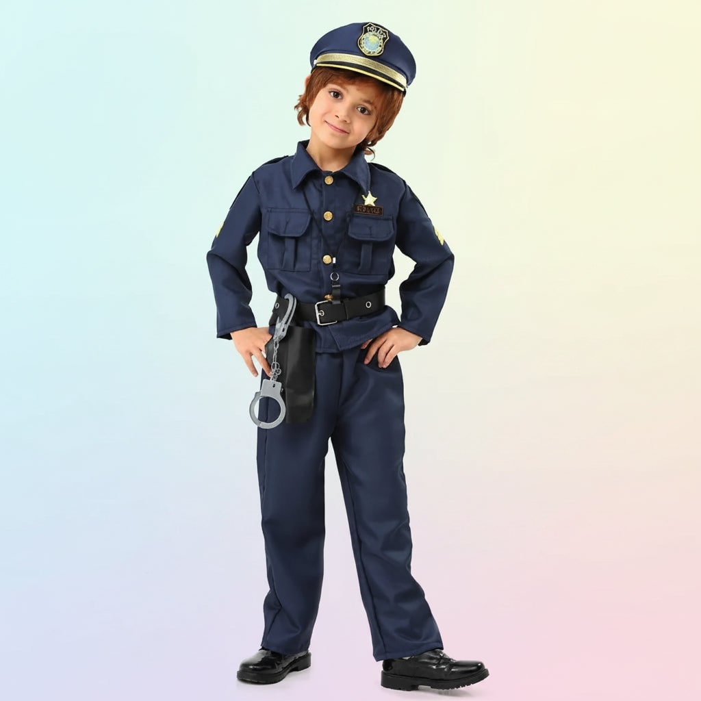 Kids' Halloween Police Officer Cop Costume for Children with Hat Accessories and Toy Handcuffs
