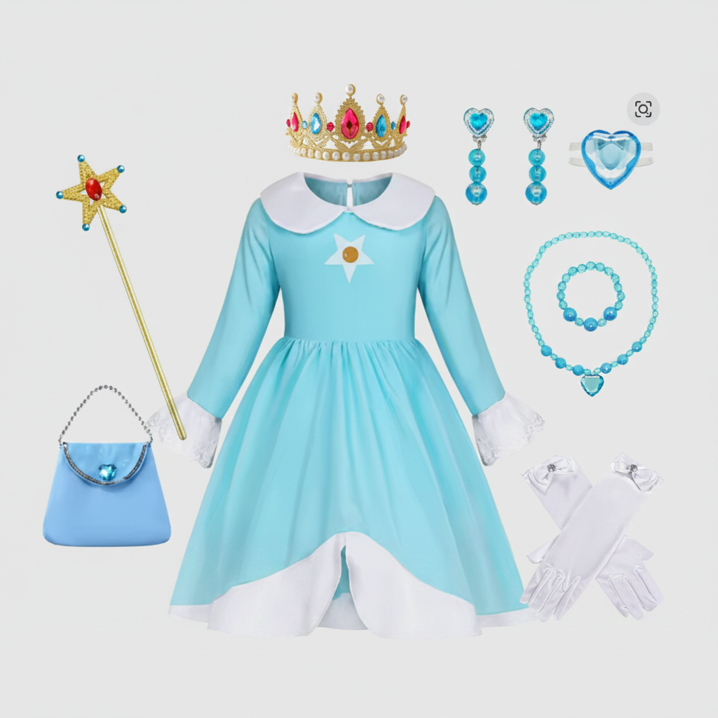 Kids' Princess Costume Dress with Crown and Magic Wand