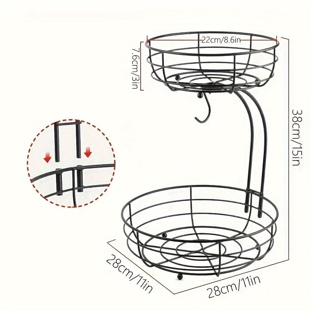 KITCHENOVA FRUIT HAVEN – 2-Tier Metal Fruit Basket with Banana Holder