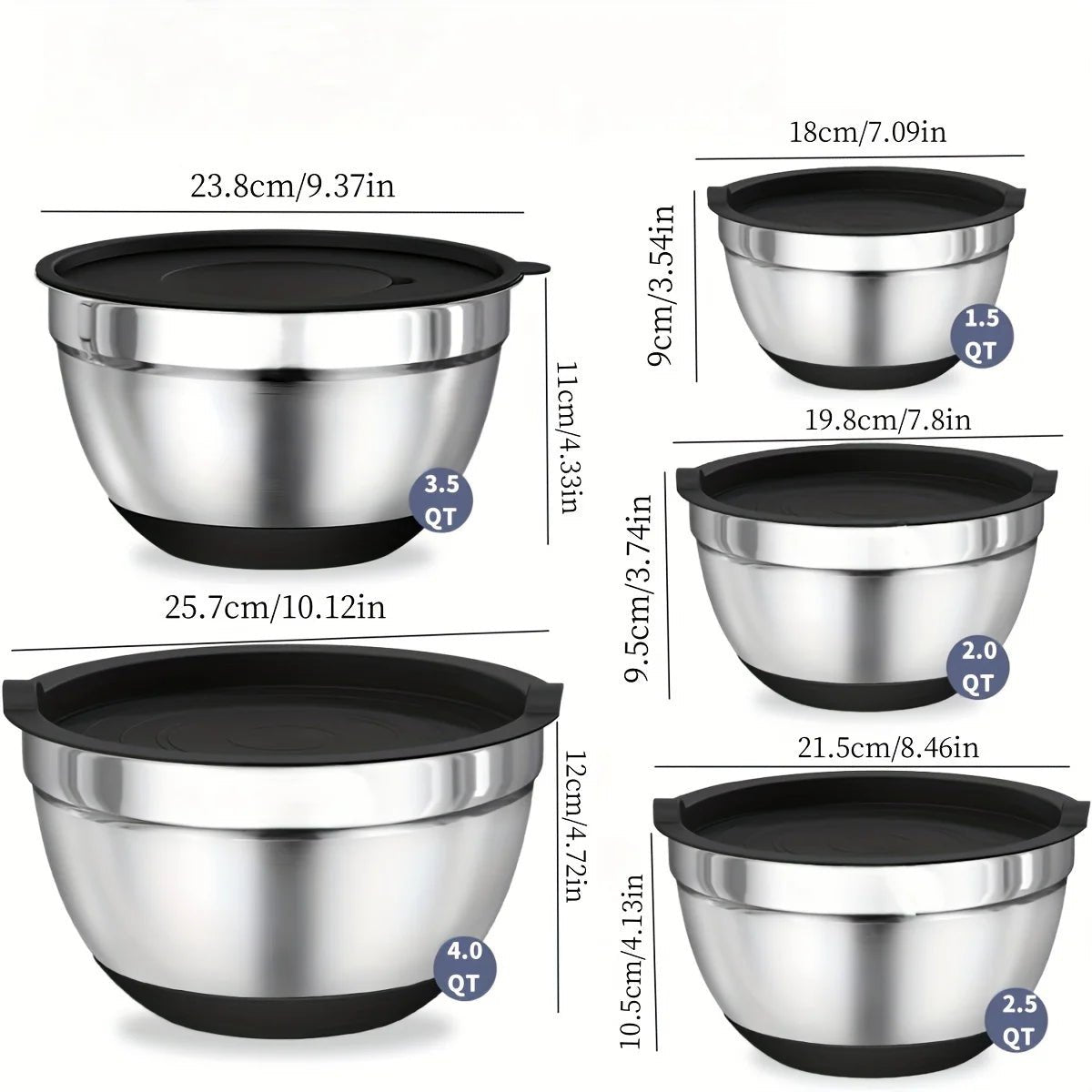 KITCHLY – Stainless Steel Mixing Bowl Set with Airtight Lids