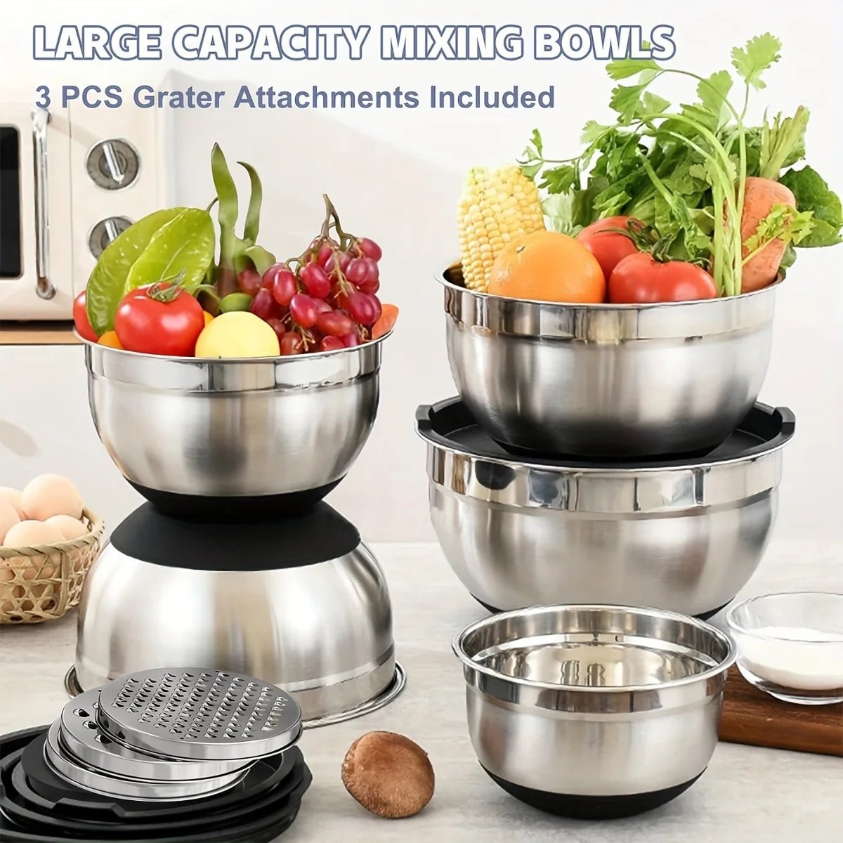 KITCHLY – Stainless Steel Mixing Bowl Set with Airtight Lids