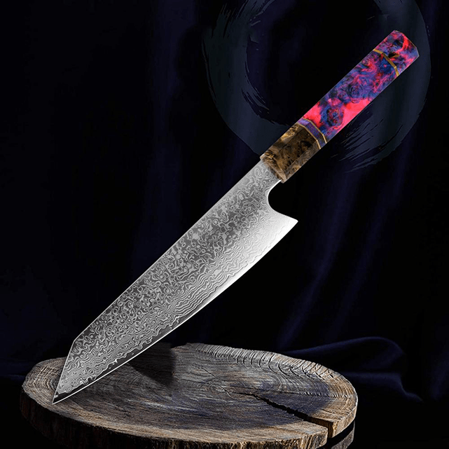 Kiritsuke ( きりつけ) Japanese Knife Damascus Steel with Coloured Ebony Handle