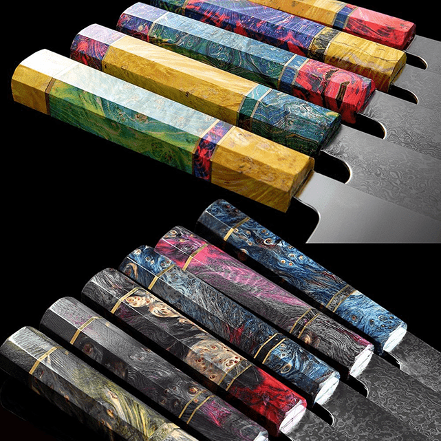 Kiritsuke ( きりつけ) Japanese Knife Damascus Steel with Coloured Ebony Handle