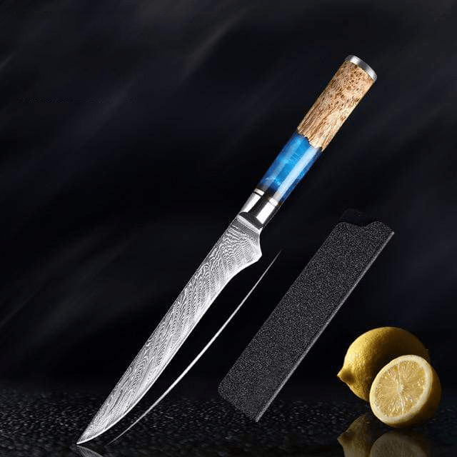 SAKUTO (作東) Japanese Damascus Steel Kitchen Knife Set With Blue Handle