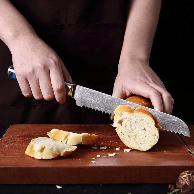 SAKUTO (作東) Japanese Damascus Steel Kitchen Knife Set With Blue Handle