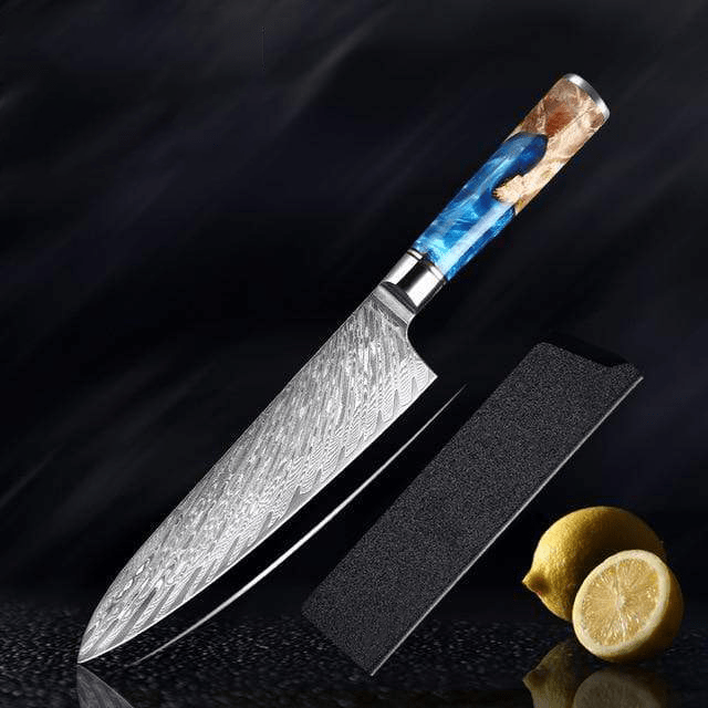 SAKUTO (作東) Japanese Damascus Steel Kitchen Knife Set With Blue Handle