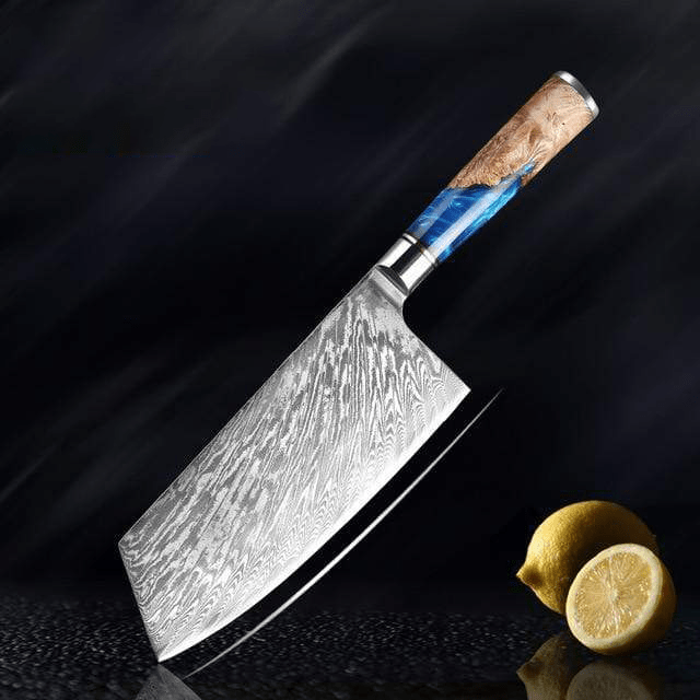 SAKUTO (作東) Japanese Damascus Steel Kitchen Knife Set With Blue Handle