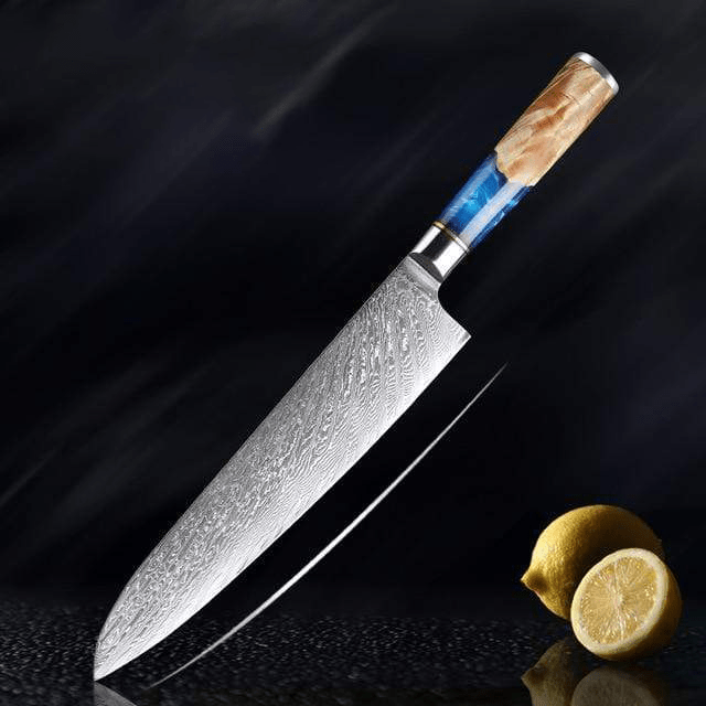 SAKUTO (作東) Japanese Damascus Steel Kitchen Knife Set With Blue Handle