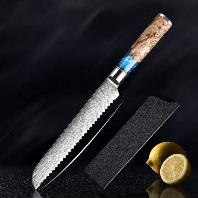 SAKUTO (作東) Japanese Damascus Steel Kitchen Knife Set With Blue Handle