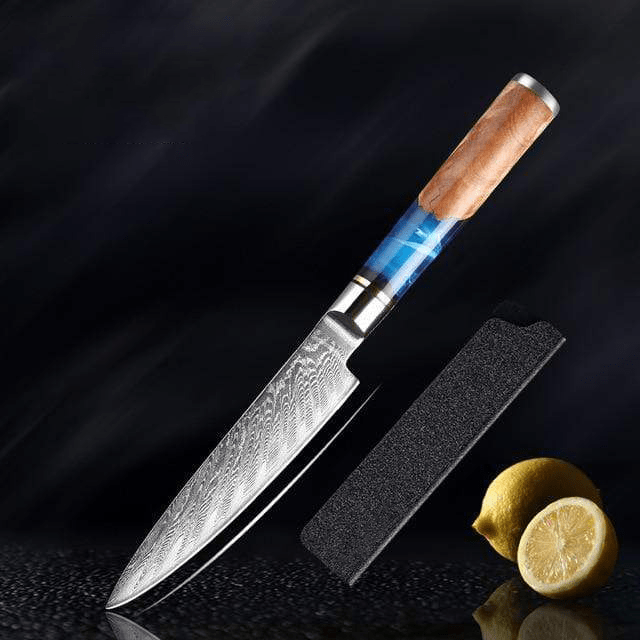 SAKUTO (作東) Japanese Damascus Steel Kitchen Knife Set With Blue Handle