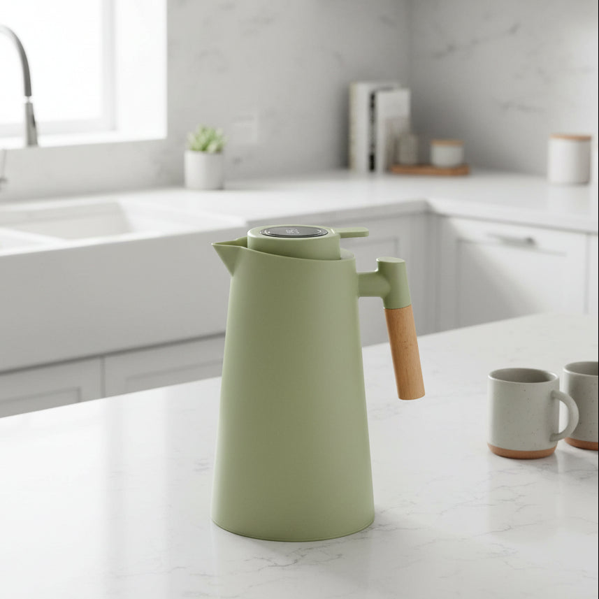 Lattea – Thermal Jug with Temperature Display, Leak-Proof Design & Wooden Handle