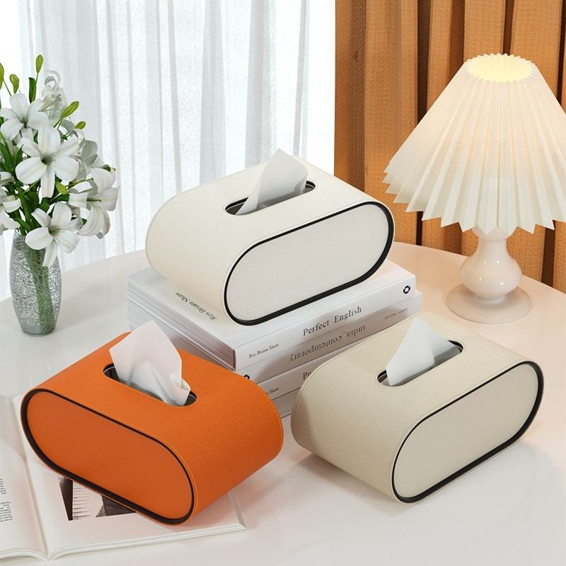 LIVANZA – Designer Oval Leather Tissue Box for Elegant Living Spaces