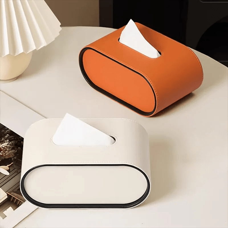 LIVANZA – Designer Oval Leather Tissue Box for Elegant Living Spaces