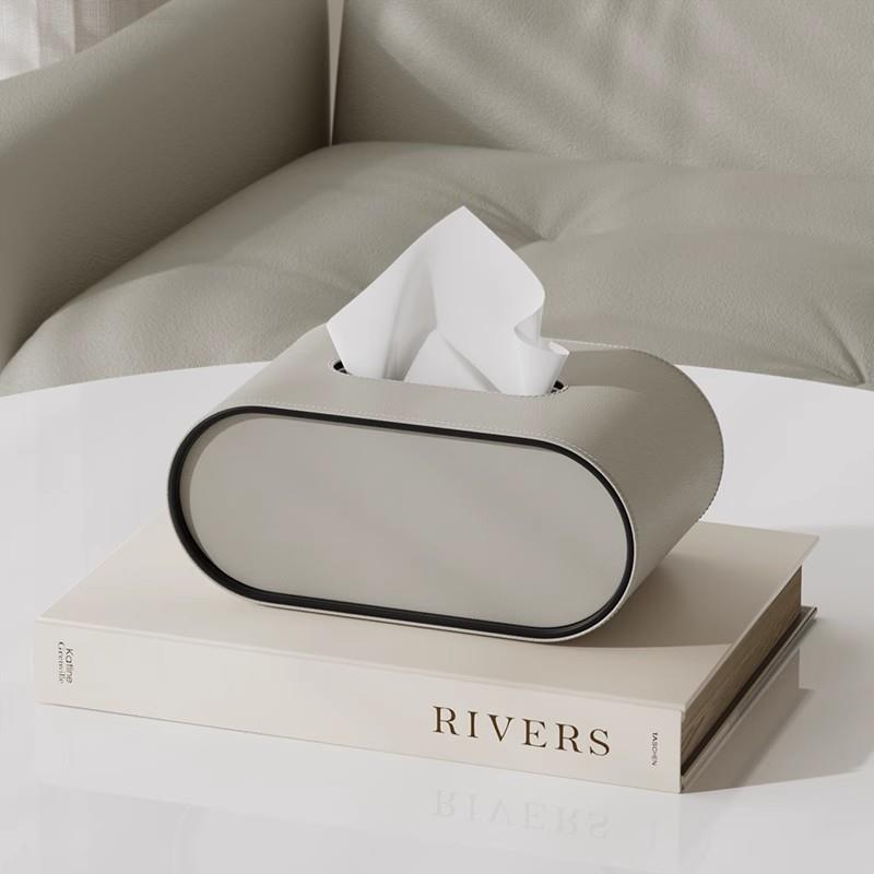 LIVANZA – Designer Oval Leather Tissue Box for Elegant Living Spaces