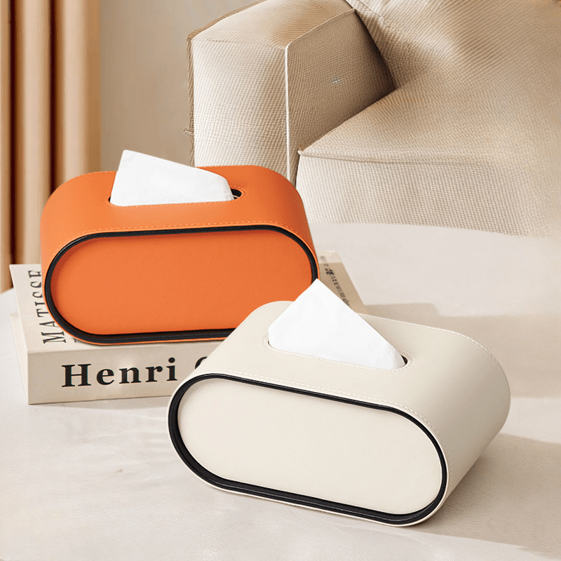 LIVANZA – Designer Oval Leather Tissue Box for Elegant Living Spaces