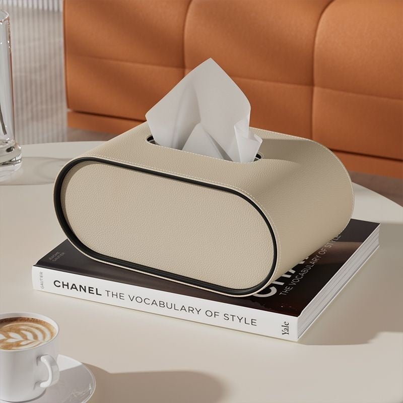 LIVANZA – Designer Oval Leather Tissue Box for Elegant Living Spaces