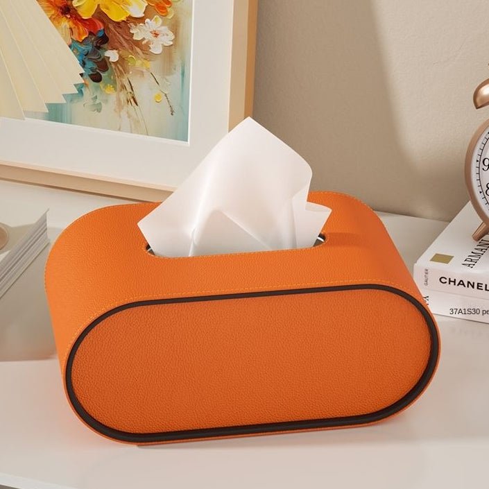 LIVANZA – Designer Oval Leather Tissue Box for Elegant Living Spaces