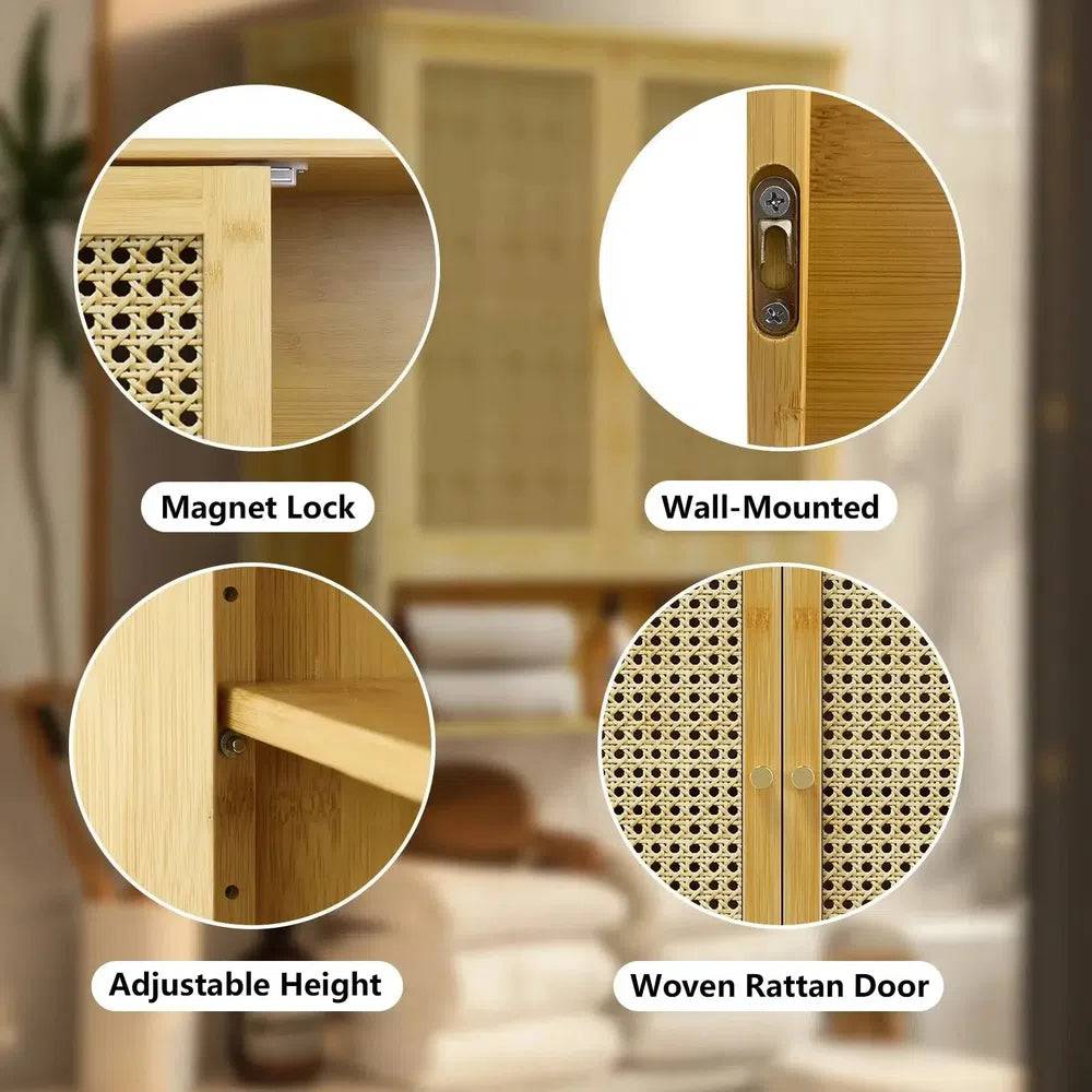 Solid Wood Bamboo Bathroom Wall Cabinet