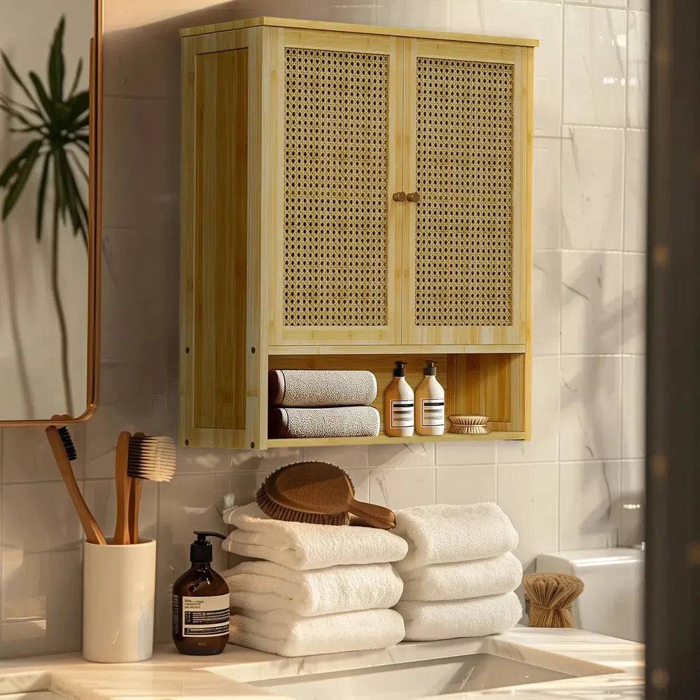 Solid Wood Bamboo Bathroom Wall Cabinet