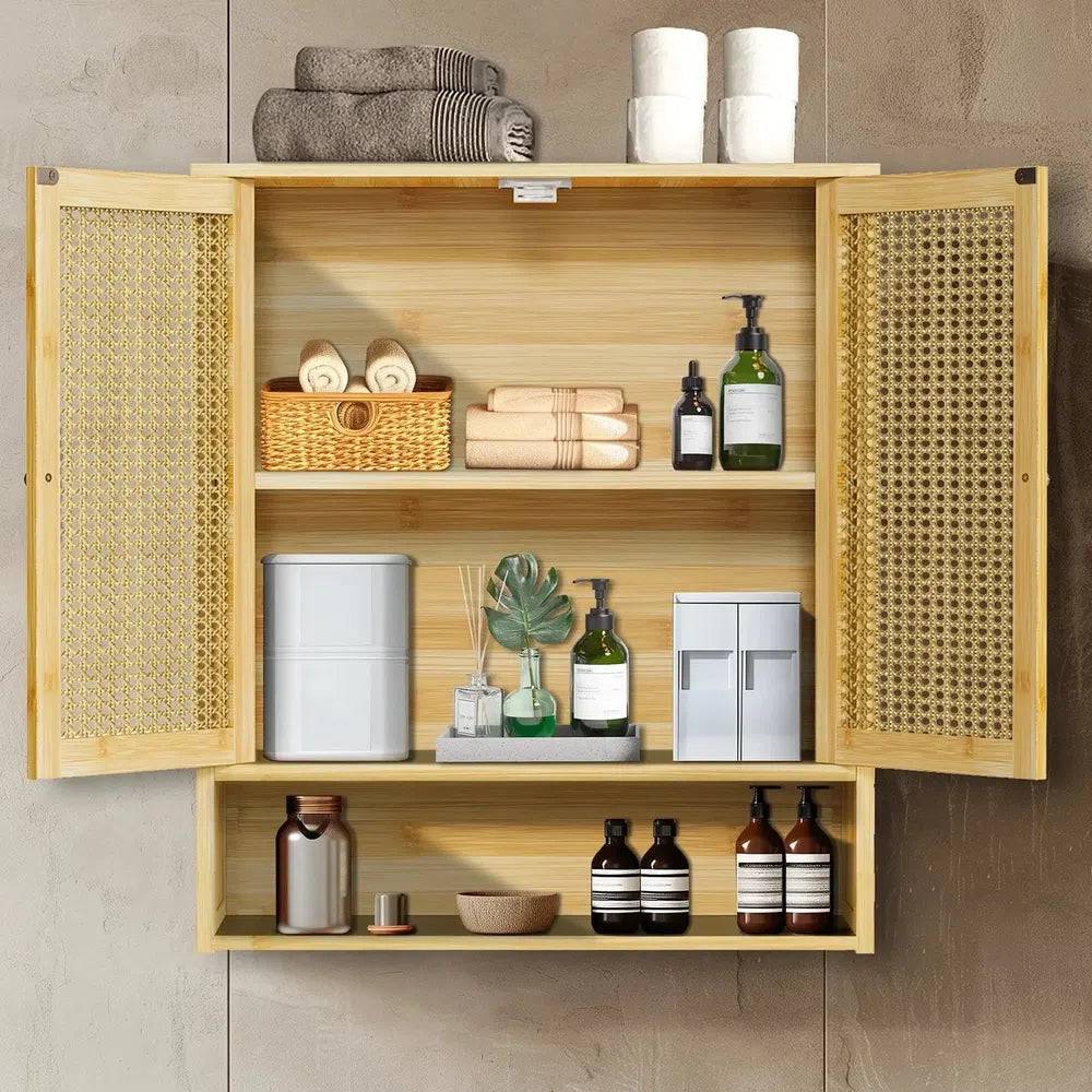 Solid Wood Bamboo Bathroom Wall Cabinet