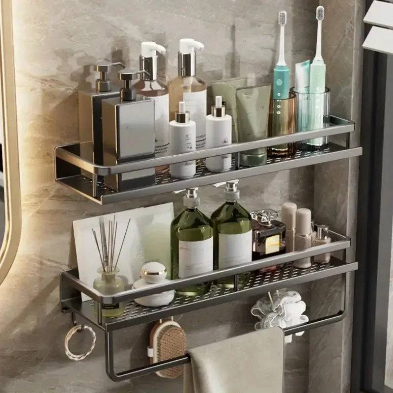 No-Drill Bathroom Shelf with Towel Rack