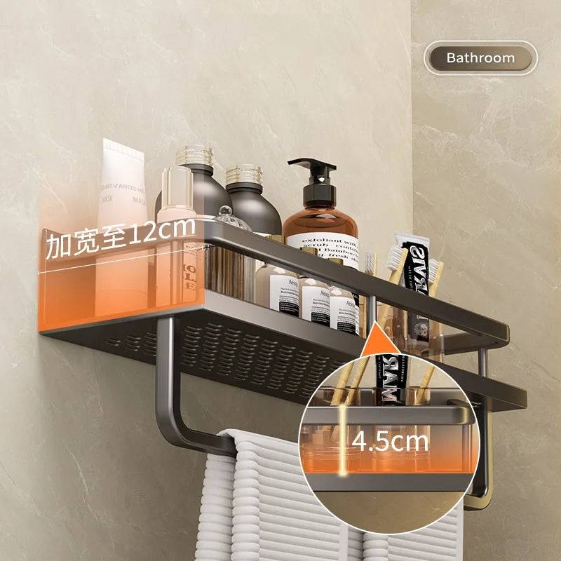 No-Drill Bathroom Shelf with Towel Rack