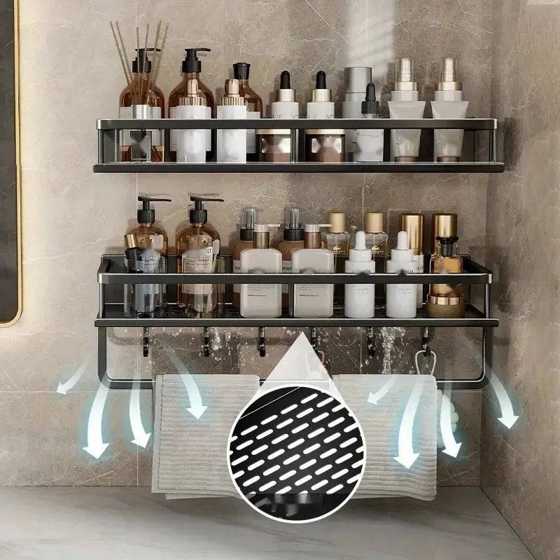 No-Drill Bathroom Shelf with Towel Rack