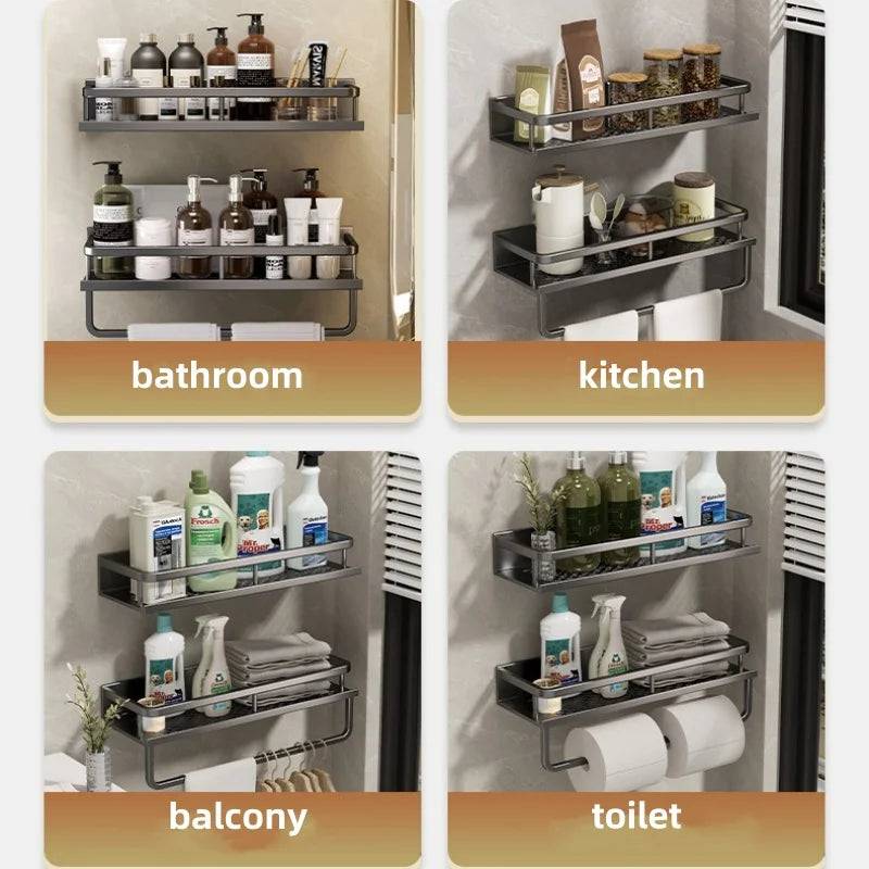 No-Drill Bathroom Shelf with Towel Rack