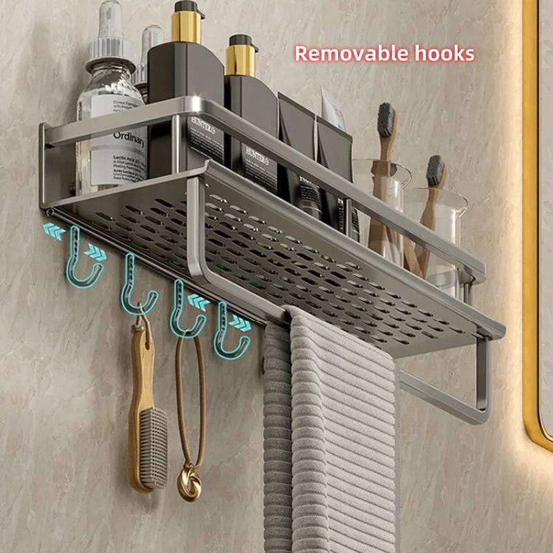 No-Drill Bathroom Shelf with Towel Rack