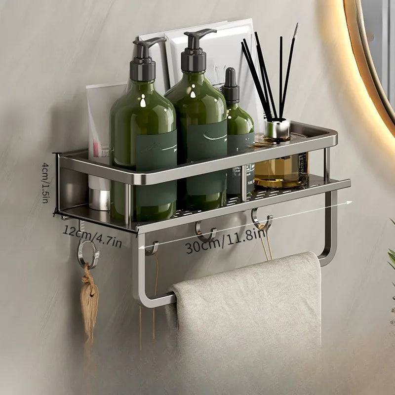 No-Drill Bathroom Shelf with Towel Rack