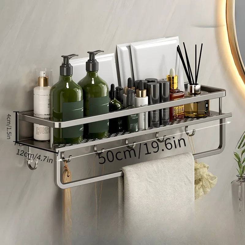 No-Drill Bathroom Shelf with Towel Rack