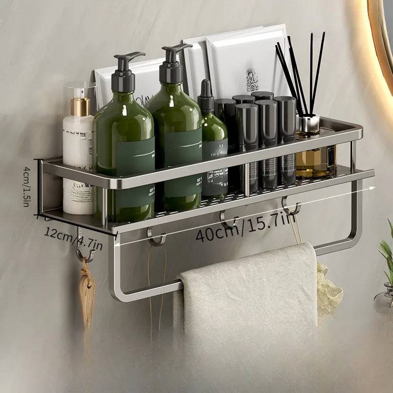 No-Drill Bathroom Shelf with Towel Rack