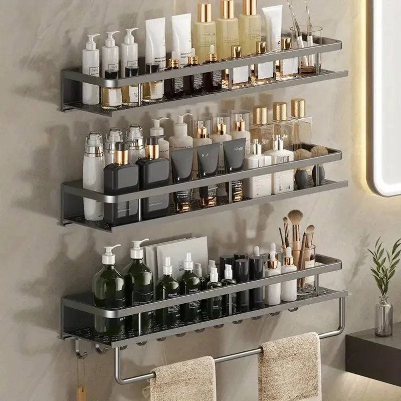 No-Drill Bathroom Shelf with Towel Rack