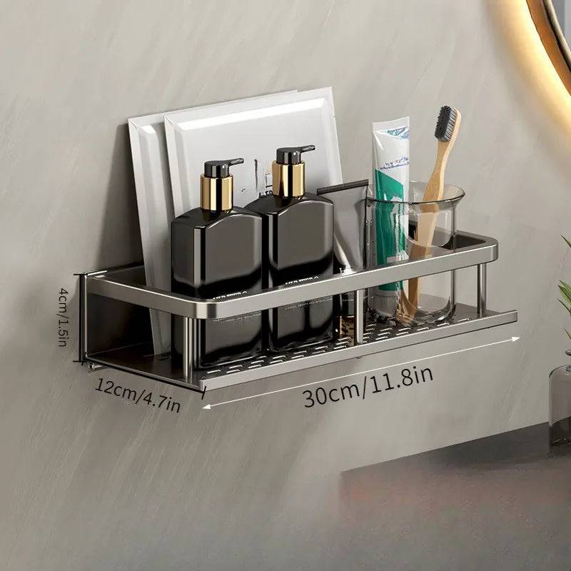 No-Drill Bathroom Shelf with Towel Rack