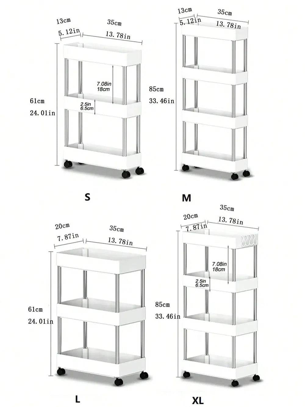 3 to 4 Tier Rolling Utility Cart Storage Shelf