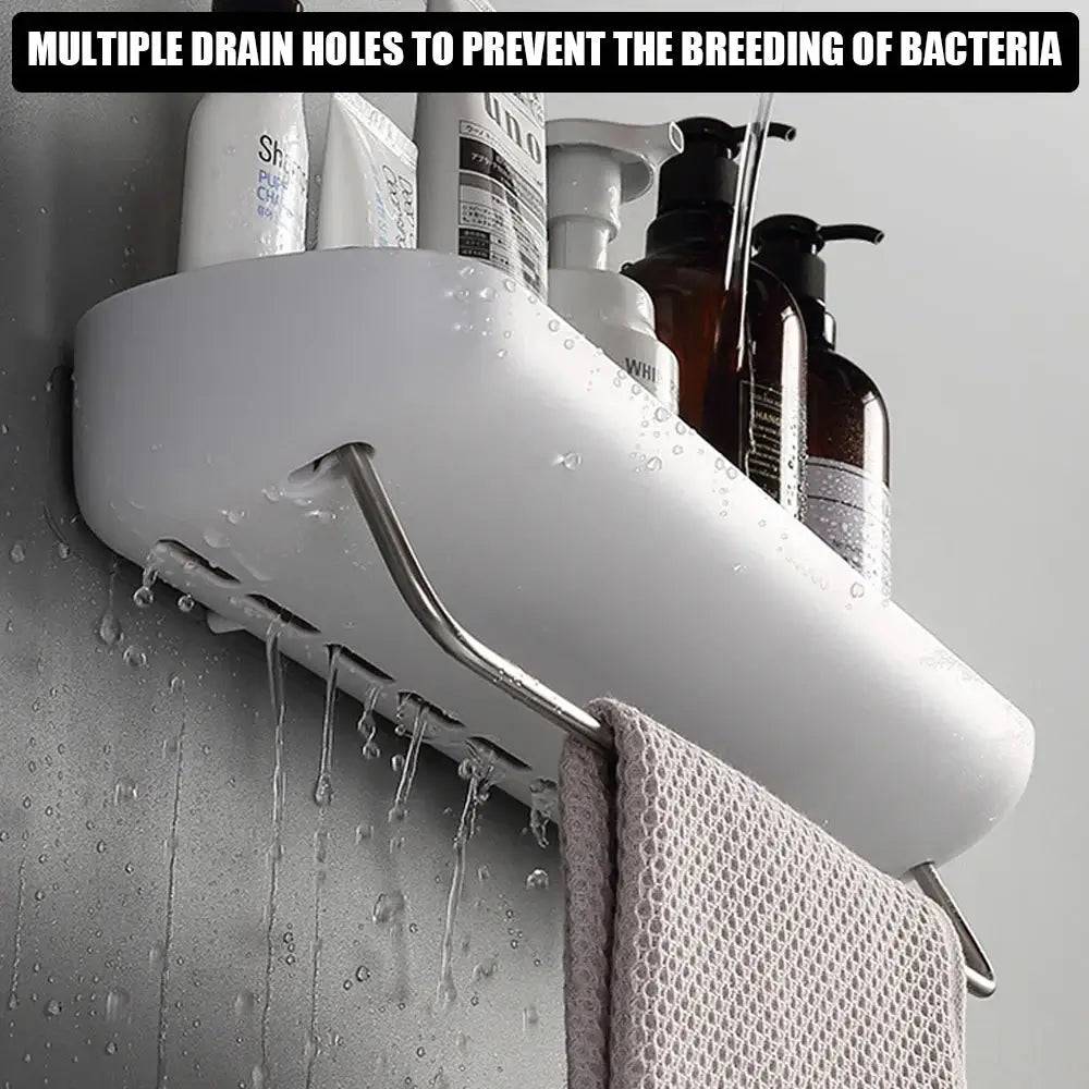 Wall-Mounted Shampoo Storage Rack with Towel Bar
