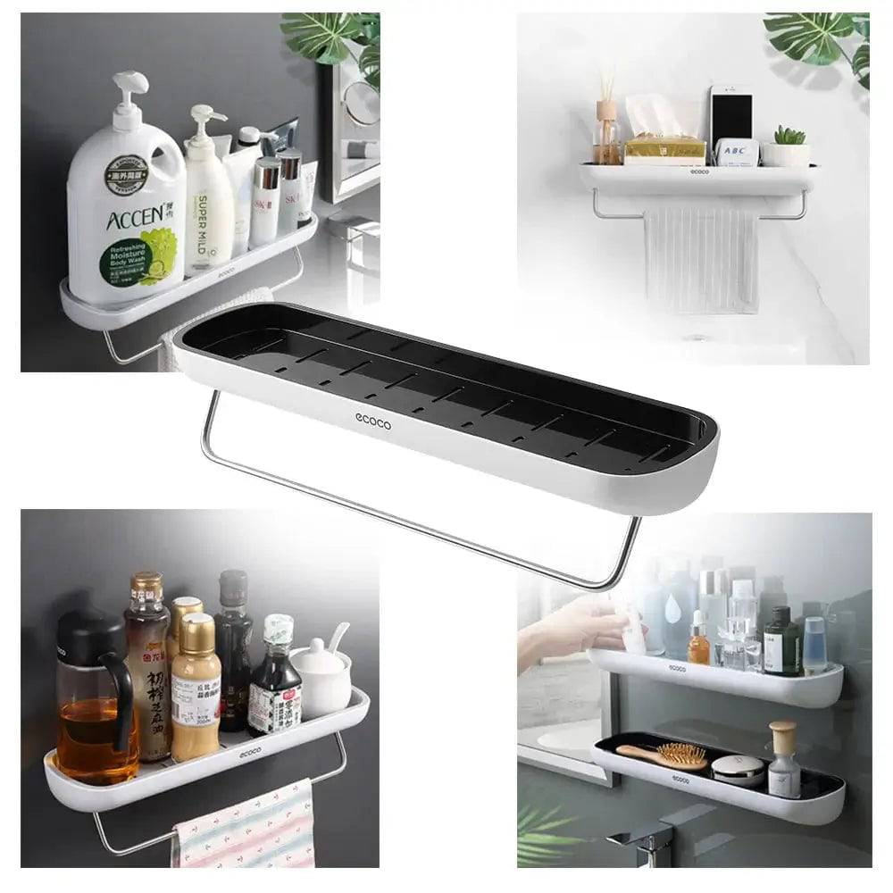 Wall-Mounted Shampoo Storage Rack with Towel Bar