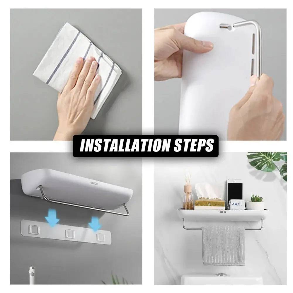 Wall-Mounted Shampoo Storage Rack with Towel Bar