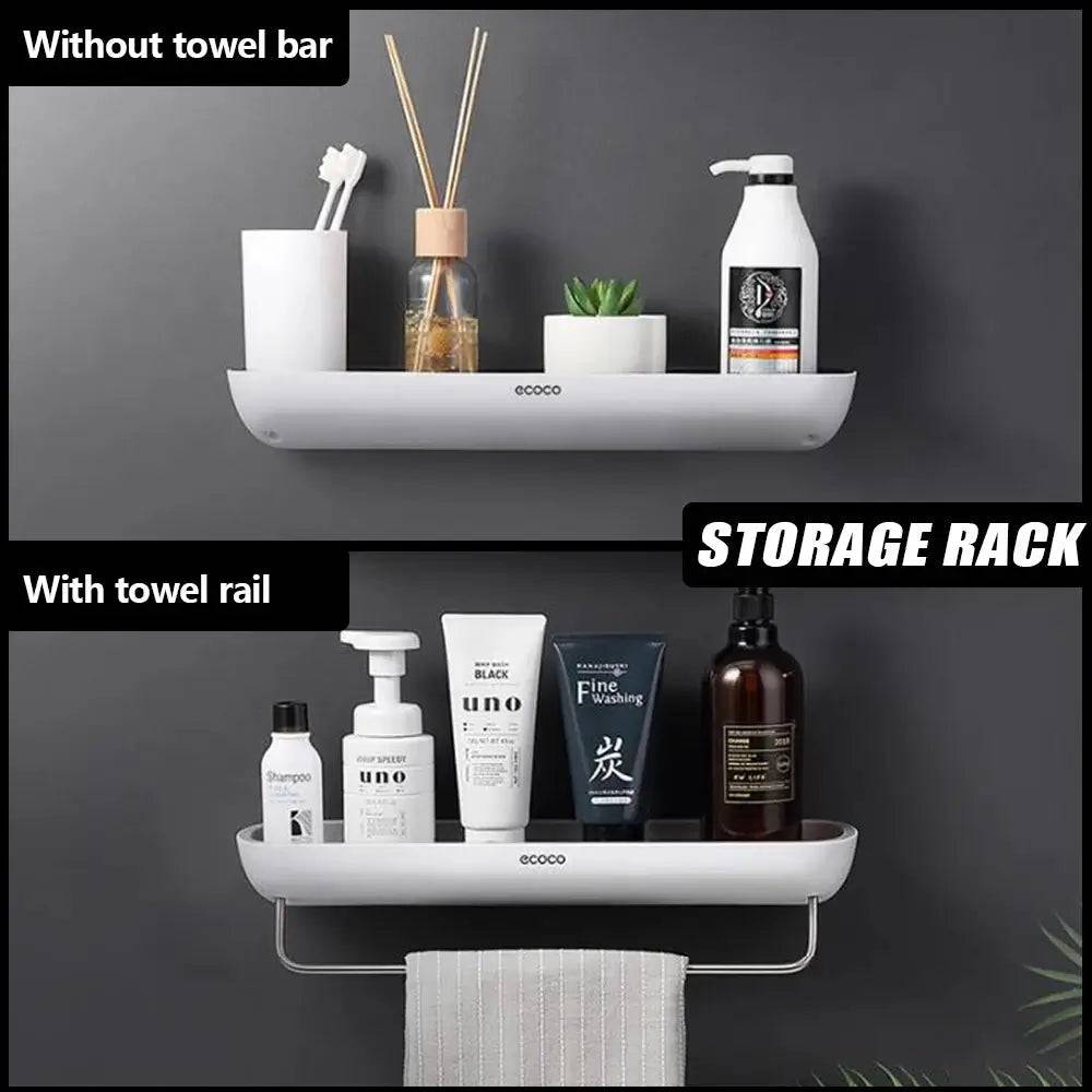 Wall-Mounted Shampoo Storage Rack with Towel Bar