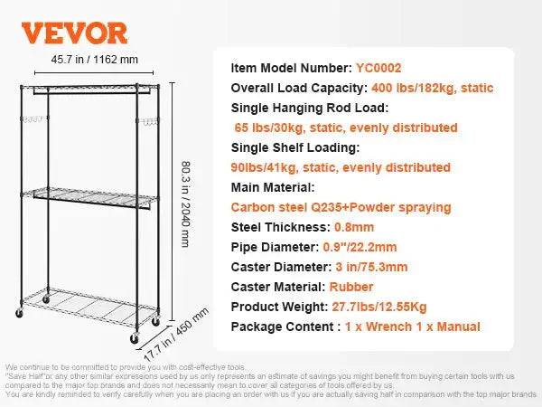 Heavy Duty Rolling Garment Rack