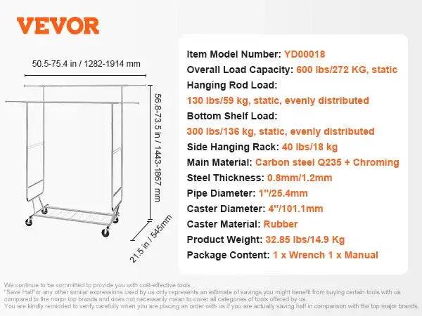 Heavy Duty Rolling Garment Rack