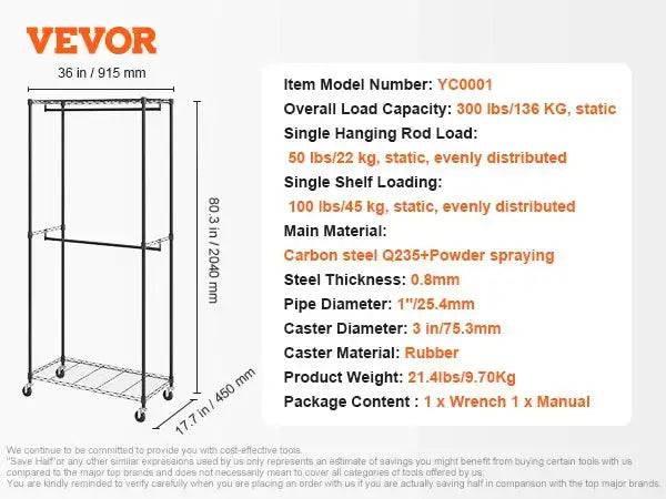 Heavy Duty Rolling Garment Rack