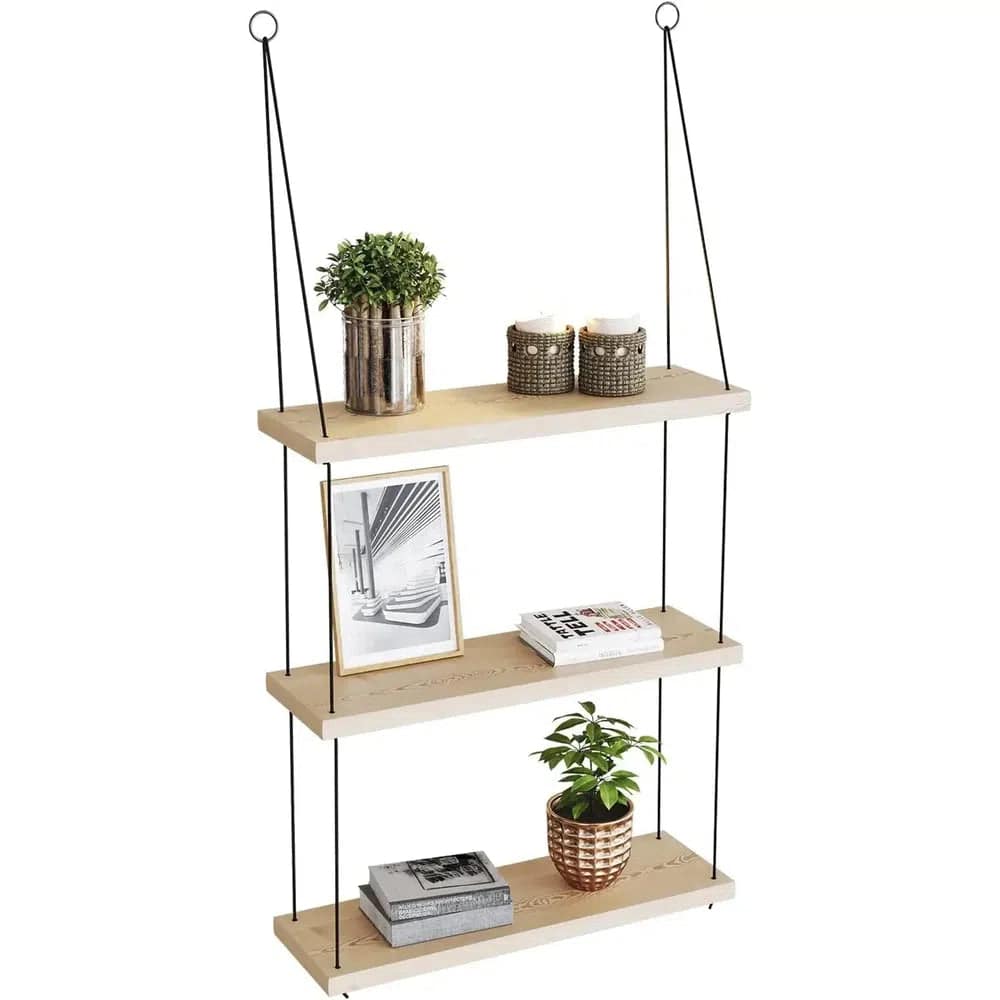 Rustic Boho Three Tier Hanging Wall Shelf