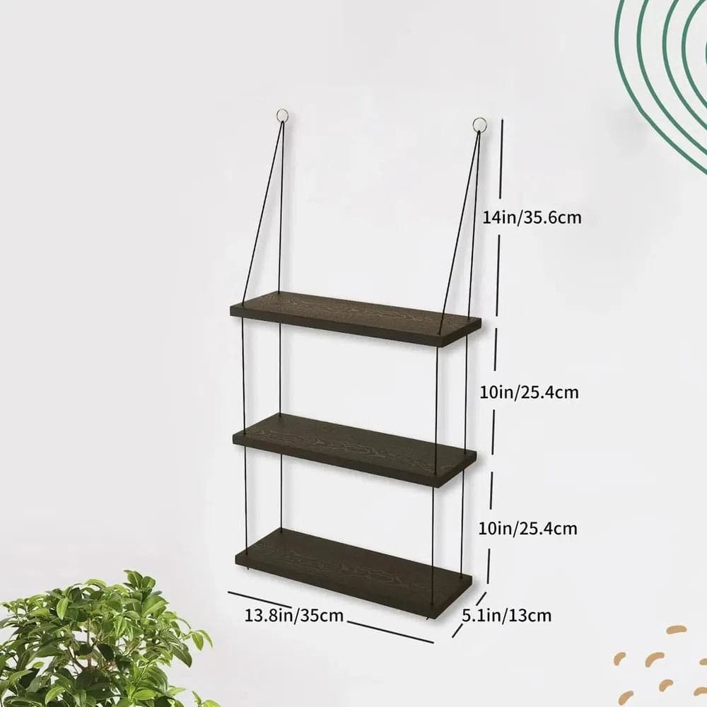 Rustic Boho Three Tier Hanging Wall Shelf