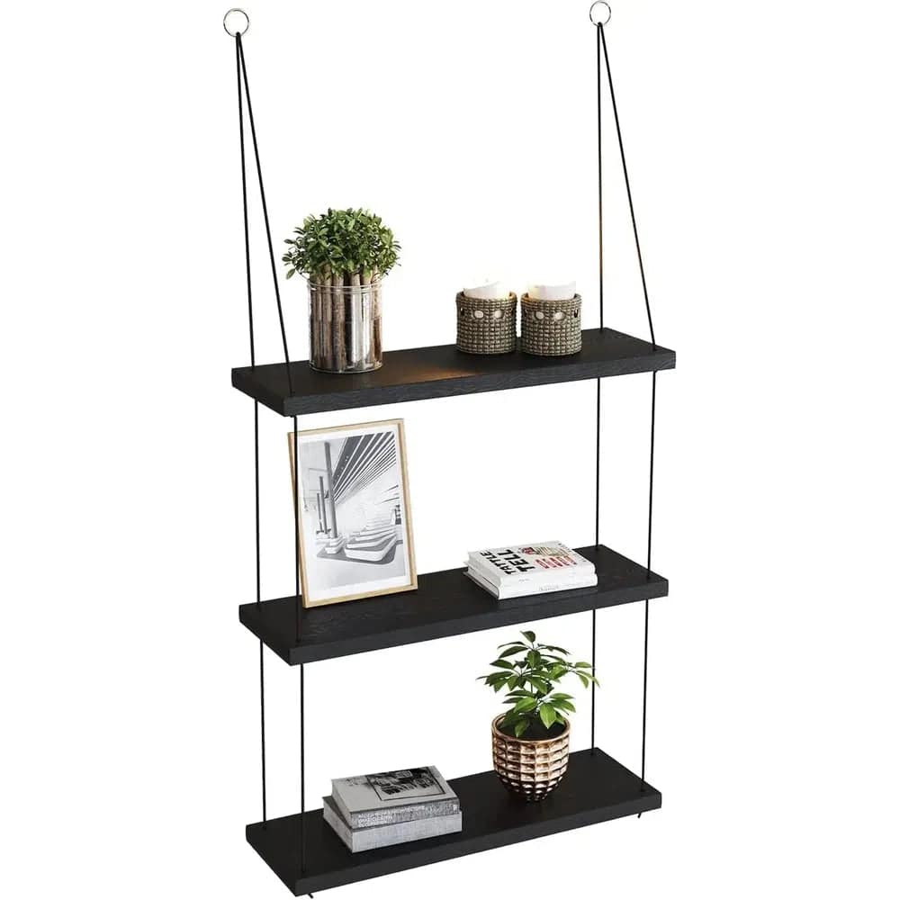 Rustic Boho Three Tier Hanging Wall Shelf