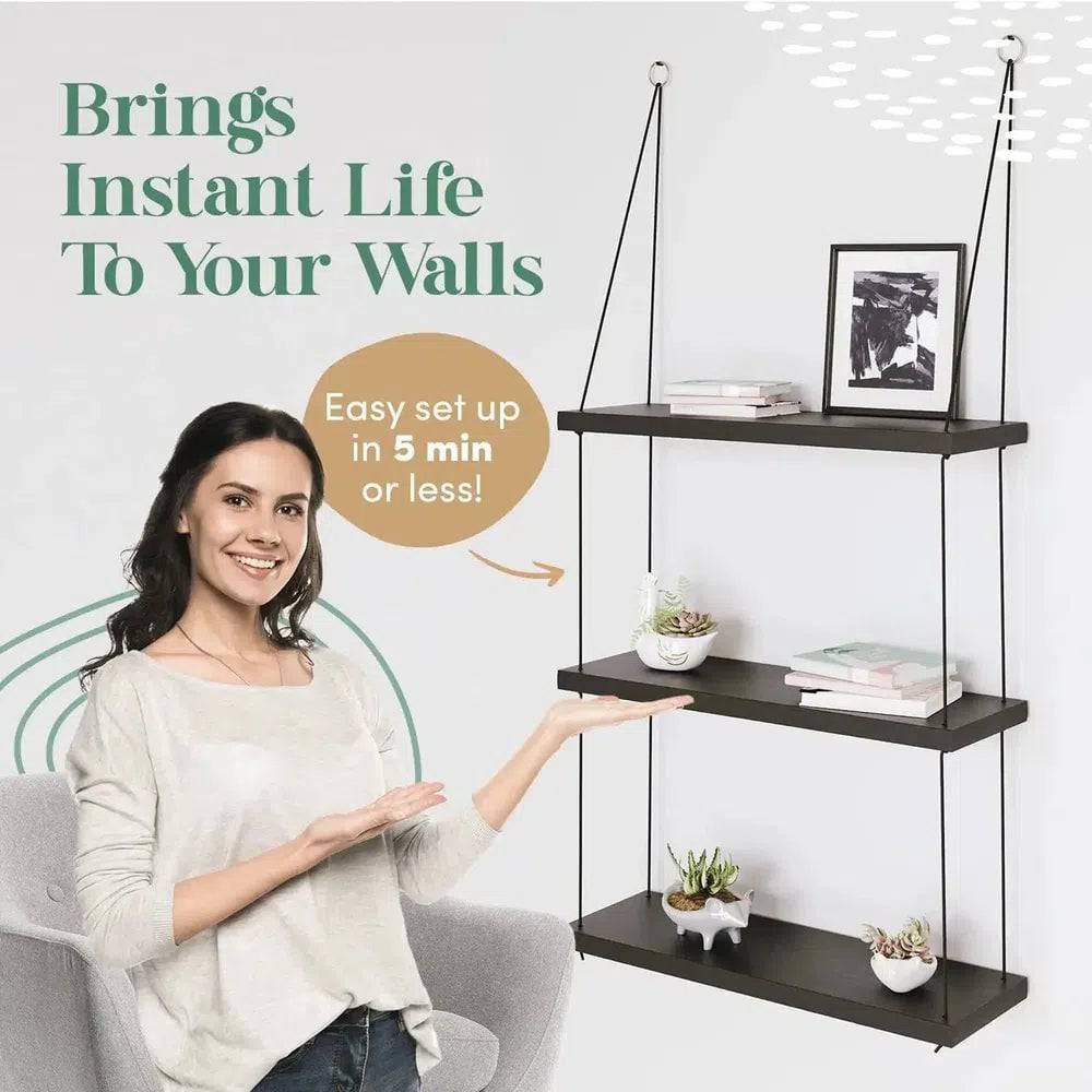 Rustic Boho Three Tier Hanging Wall Shelf