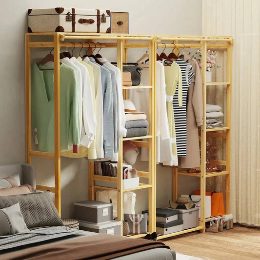 Bamboo Garment Rack with Shelves and Curtain