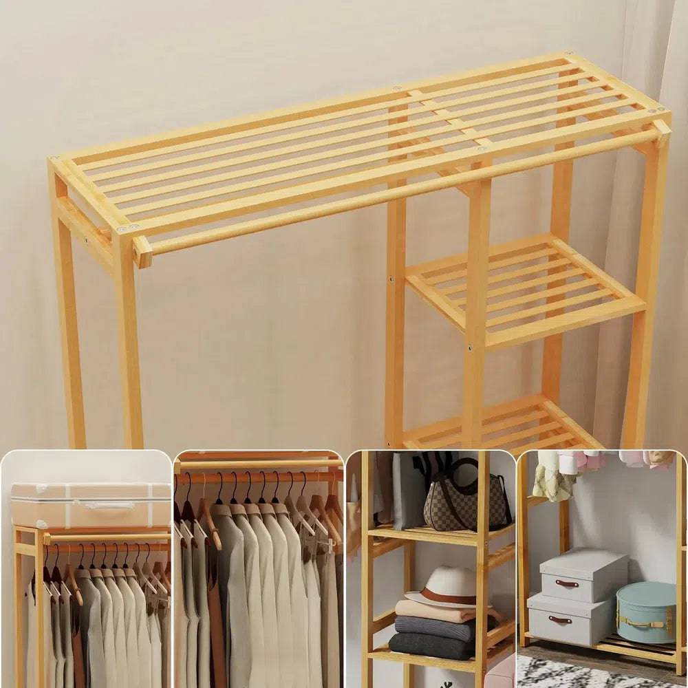 Bamboo Garment Rack with Shelves and Curtain